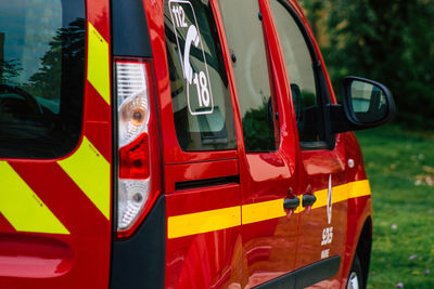 Close-up of red car window