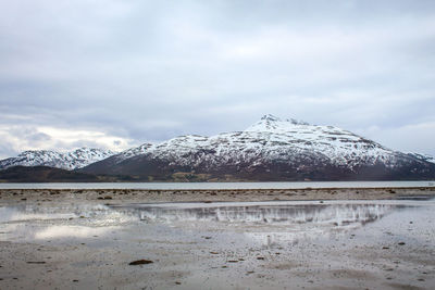 Scenic view of snowcapped mountains against sky