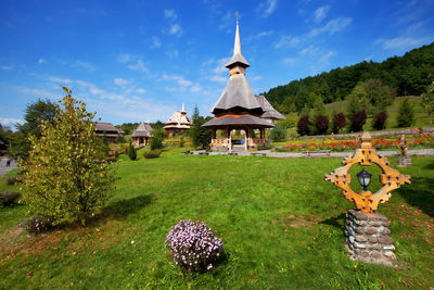 Low angle view of garden surrounding barsana monastery