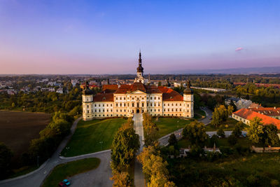 High angle view of buildings in city