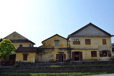 Low angle view of old building against clear sky