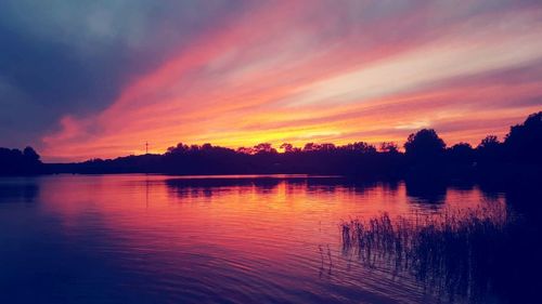 Scenic view of lake against sky during sunset