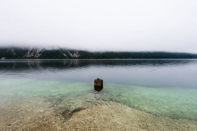 Scenic view of lake against clear sky