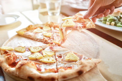 Close-up of pizza on table