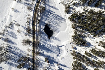 Aerial view of snow covered mountain