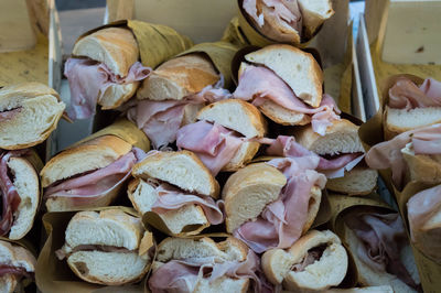 Close-up of breads and meat