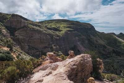 Scenic view of mountain against cloudy sky