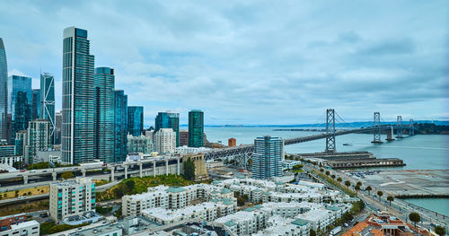 High angle view of cityscape against sky