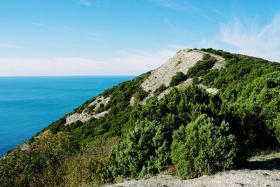 Scenic view of sea against blue sky