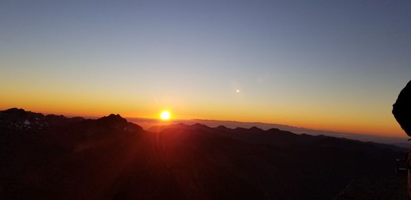 Scenic view of silhouette mountains against sky during sunset