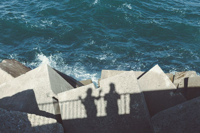 High angle view of people on beach