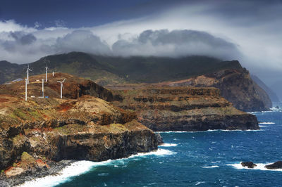 Scenic view of sea against cloudy sky