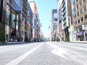 Surface level of road along buildings