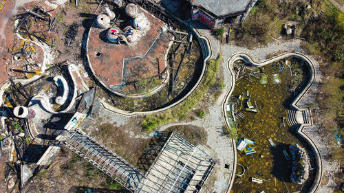 High angle view of road amidst buildings in city