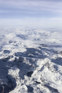 Aerial view of snowcapped mountains against sky