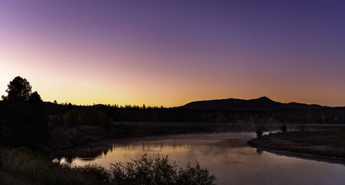 Scenic view of lake against sky during sunset