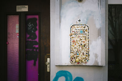 Close-up of window on door