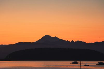 Scenic view of lake against orange sky