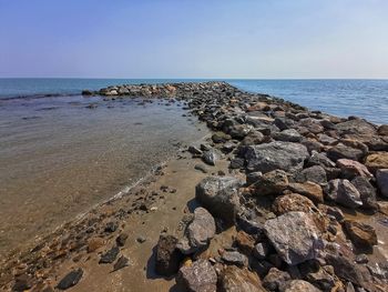 Scenic view of sea against clear sky