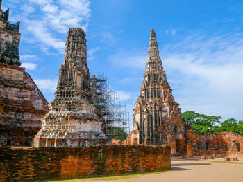 View of old temple building against sky