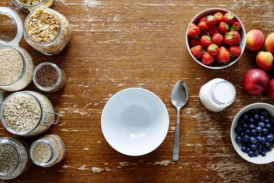 High angle view of breakfast on table