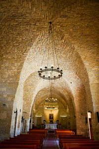 Chandelier hanging from old church