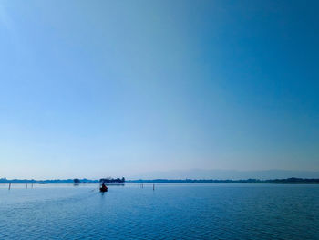 Scenic view of sea against clear blue sky