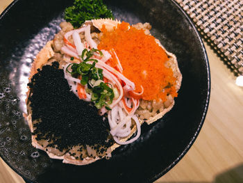 High angle view of food in bowl on table