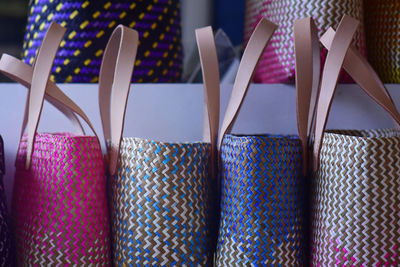 Close-up of multi colored pencils for sale in market