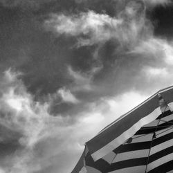 Low angle view of modern building against cloudy sky