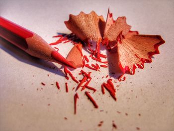 Close-up of red pencils