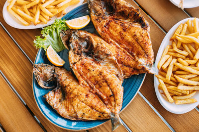 High angle view of food on table