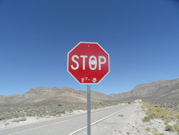 Road sign against clear sky