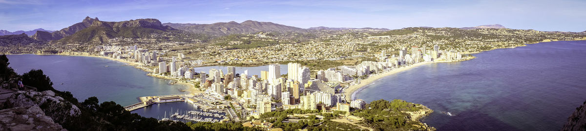 High angle view of town against sky