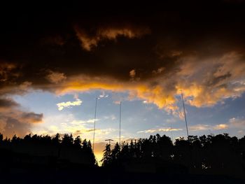 Silhouette of trees against cloudy sky