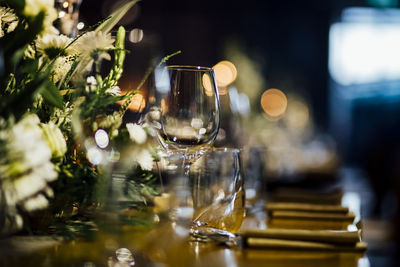 Close-up of wineglass on table