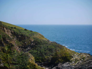 View of calm blue sea against clear sky