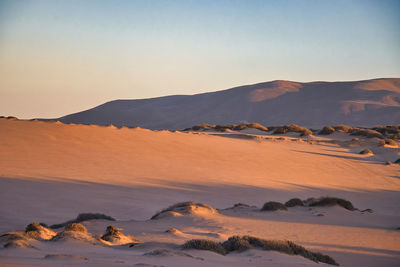 Scenic view of desert against sky during sunset