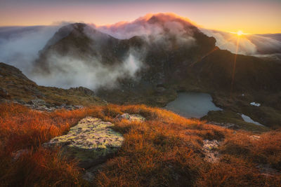 Moody landscape from carpathian mountains, romania.