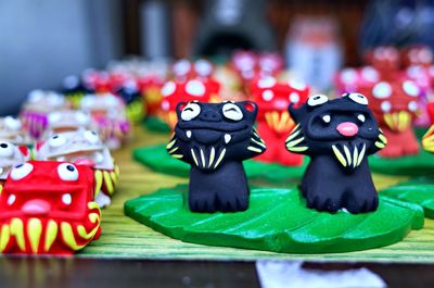 Close-up of toys on table