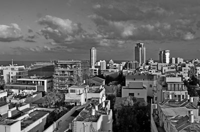 High angle view of townscape against sky