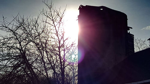 Low angle view of bare trees against sky