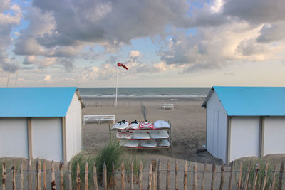 Beach huts along the north sea in oostende in belgium