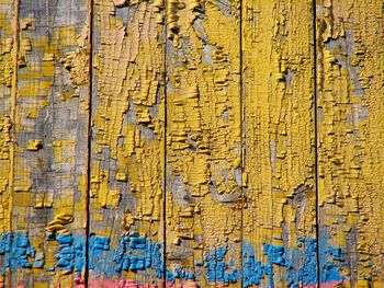 Close-up of yellow wooden wall