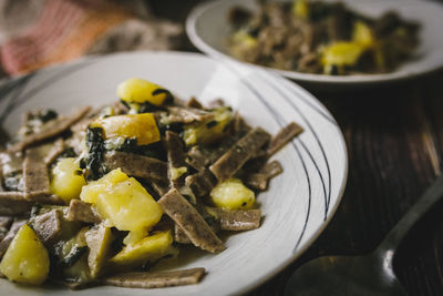 Typical pasta pizzoccheri alla valtellinese, from valtellina, it