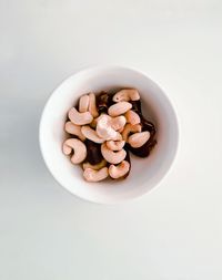 High angle view of food on table against white background