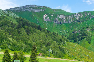 View of the ski slopes at mont dore in spring