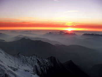 Scenic view of mountains against sky during sunset