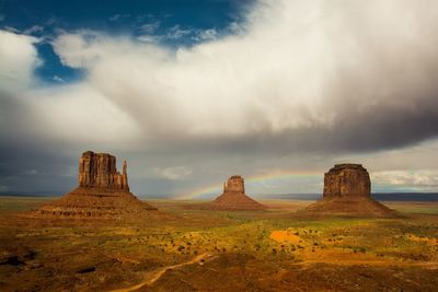 View of rock formation against cloudy sky