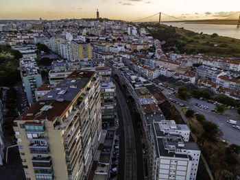 High angle view of street amidst buildings in city